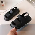 Classic black children's sandals featuring double hook-and-loop straps and a thick non-slip sole - EU 24 / Black