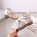 Creamy white girls' retro Roman sandals with multi-strap design and thick brown rubber soles - EU 23 / Off White
