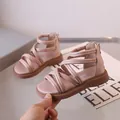 Girl's pink Roman sandals with cross-straps and back zipper closure for summer - EU 23 / Pink