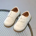 Classic white children's leather shoes with British brogue patterns and rubber soles - EU 21 / Inner Length 13.5cm / Off White
