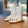 Summer kids white high-top gladiator sandals with cross laces and zipper closure - Size 21 (Inner Length 14.3cm) / White