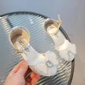 Sparkly white girls princess sandals with oversized tulle bow and pearl rhinestones - EU 26 / Silver