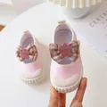 Pink toddler canvas shoes featuring plaid bows and durable non-slip rubber soles - Size 21 / Pink