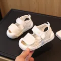 White breathable mesh toddler sandals with dual Velcro straps for easy adjustment - Size 15 (Inner 11.6cm) / White