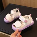 Toddler breathable mesh summer sandals in white and purple with non-slip soft rubber soles - Size 15 (Inner 11.6cm) / Purple