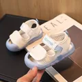 Blue and white breathable mesh baby sandals with double velcro straps and toe protection - Size 15 (Inner 11.6cm) / Blue