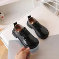 Classic children's black patent leather lace-up shoes with thick anti-slip rubber sole - Size 23 Inner Length 14.3 / Glossy Style / Black
