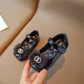 Black patent leather girls Mary Jane shoes with rhinestone bow and quilted insole - Size 21 (13.8cm) / Black