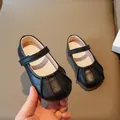 Schwarze Mädchen Mary Jane Schuhe mit Plissee-Design und Klettverschluss für Kinder - Größe 21 (13.5cm) / Schwarz