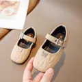 Khaki Mädchen Mary Jane Schuhe mit Steppmuster und glänzenden Strassdetails - Größe 21 Innenlänge 14.0cm / Hellbraun