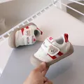 Toddler walking sneakers with cute bear embroidery and cream leather finish - Size 16 (Inner Length 11.5cm) / Red