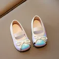 Sparkly white sequin Mary Jane shoes for girls with bow detail and elastic strap - Size 21 (Internal Length 13.5cm) / White