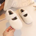 Creamy white plush Mary Jane baby shoes with lamb wool texture and velcro strap - EU 24 / Off White
