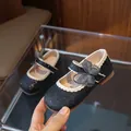 Chaussures Mary Jane pailletées noires pour filles avec nœud en dentelle et semelle - Taille 21 (Intérieur 13.5) / Noir