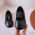 Classic black Mary Jane shoes for girls with quilted pattern and elastic cross straps - EU 35 / Black