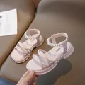 Sandales roses à plateforme pour filles avec bride cheville en perles et semelle souple - Taille 26 (Longueur Intérieure 16.8) / Rose
