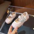 Chaussures Mary Jane roses pour filles avec paillettes et détail papillon argenté en 3D - Taille 21 (Intérieur 13.5) / Rose