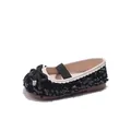 Sparkling black sequin girls princess shoes with bow detail and elastic strap - Size 30 Inner Length 18.9cm / Black