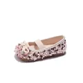 Pink sparkly sequin girls princess shoes with creamy white bow and elastic strap - Size 30 Inner Length 18.9cm / Pink