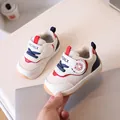 Infant walking sneakers in cream white with red and blue accents and velcro strap - Size 16 (11.5cm) / Blue