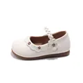Weiße Mädchen Mary Jane Lederschuhe mit Blumenstickerei und geflochtenem Riemen - 21 / Beige