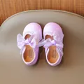 Light purple patent leather baby Mary Jane shoes with mesh bow and hollowed lace trim - 16 / Purple