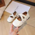 Cream Mary Jane girl's flat with elastic straps and pearl flower charm detail - Size 21 (Inner 13.5cm) / Off White