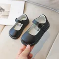 Toddler black Mary Jane leather shoes with white stitching and buckle strap detail - Size 21 (Inner Length 13.6cm) / Black