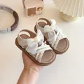 Sandali da principessa color crema per bambine con fiocco e ricami floreali - EU 21 / Bianco Sporco