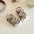 Quilted beige children's sandals with double velcro straps and comfortable soft thick soles - EU 21 / Khaki