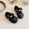 Girls black Mary Jane shoes with quilted stitching, satin bow and heart pearl detail - Size 16 (Inner Length 12.8cm) / Black