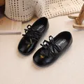Girls black patent leather Mary Jane shoes with double bow and glossy finish - Size 23 (Inner 14.5cm) / Bowknot Princess Leather Shoes / Black