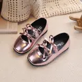 Pink metallic leather Mary Jane shoes for girls with elegant bow detail on round toe - Size 28 (Inner 17.1cm) / Bowknot Princess Leather Shoes / Pink