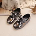 Scarpe Mary Jane bambina oro champagne metallizzato con doppio fiocco e punta tonda - Canna di fucile