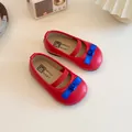 Mädchen Mary Jane Ballerinas in Hellrot mit blauer Schleife und elastischem Riemen - Größe 16 (Innenlänge 12,8 cm) / Rot