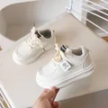 Classic white leather kids' sneakers with a thick rubber sole and breathable details - Size 21 (13.0cm Inner Length) / White