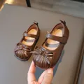 Brown girls Mary Jane shoes with bow decoration and hook-and-loop strap - EU 21 / Tan