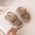 Sandali per bambini kaki con trama in pelle e doppia chiusura in velcro sicura - Taglia 15 / Cachi