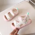 Roze beige peutersandalen met cartoon monster applicatie en handige klittenbandsluiting - Maat 16 (Binnenlengte 13.0cm) / Roze
