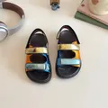 Sandali con zeppa per bambini con cinturini trapuntati arancione e oro metallizzato - Taglia 26 (Lunghezza Interna 16.8) / Colorato