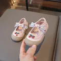 Zapatos de cuero rosa para bebé con malla, detalle cereza y lazo de flores - EU 21 / Rosa