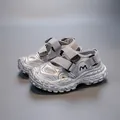 Silver metallic girls sneakers with double velcro straps and breathable mesh - EU 26 / Silver