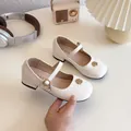 White glossy patent leather Mary Jane shoes for girls with golden camellia and rhinestones - EU 27 / White