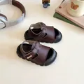 Dark brown children's closed-toe summer sandals with soft rubber soles and buckle straps - EU 21 / Insole 13.0cm / Dark Brown
