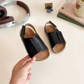 Classic black kids' sandals with faux leather straps and adjustable velcro closure - Size 21 (13.5cm) / Black