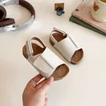 Toddler open-toe sandals in beige faux leather with cork-textured soles and velcro straps - Size 21 (13.5cm) / White