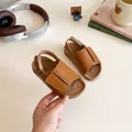 Brown open-toe children's sandals with velcro straps and cork-textured soles - Size 21 (13.5cm) / Tan
