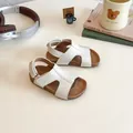 Kids white cork sandals with velcro straps and non-slip soft sole in Korean style - Size 21 (13.5cm) / White