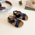 Classic black children's sandals with double adjustable straps and cork-style soles - Size 21 (13.5cm) / Black