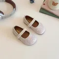 Sparkly silver sequins Mary Jane shoes for toddler girls with elastic strap - EU 21 / Beige
